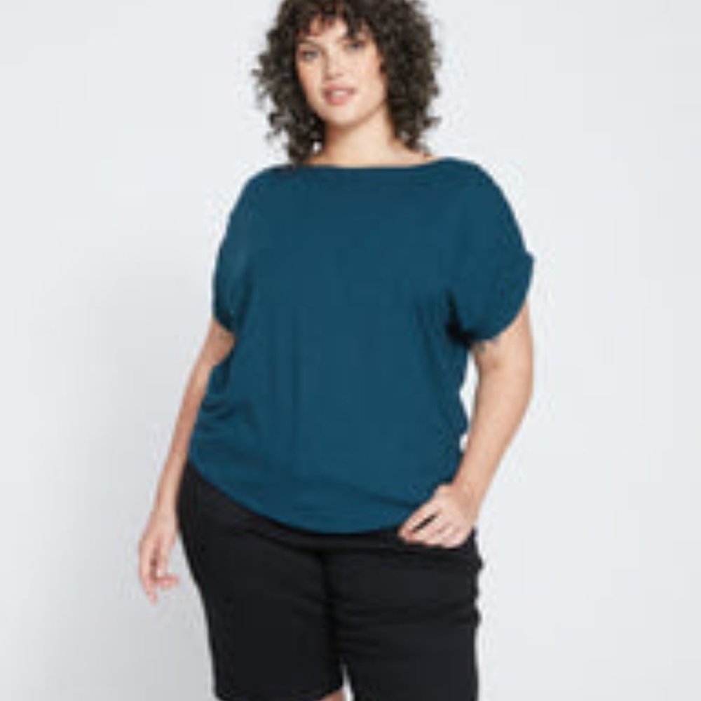 Universal Standard Helena Divine Jersey Gathered Tee - Deep Sea XS (10-12)